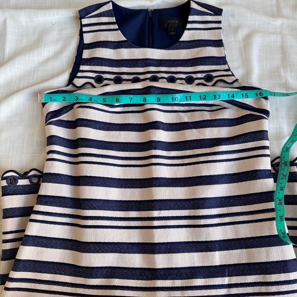 J.CREW Striped Scalloped Shift Dress 2 Grommets Navy/Ivory Sleeveless‎ Coastal - Picture 6 of 10